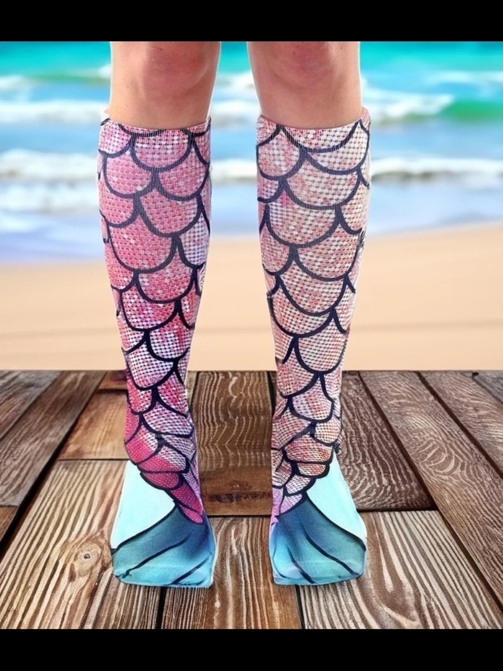 NWOT Mermaid Scale Knee-High Socks in Pink and Aqua